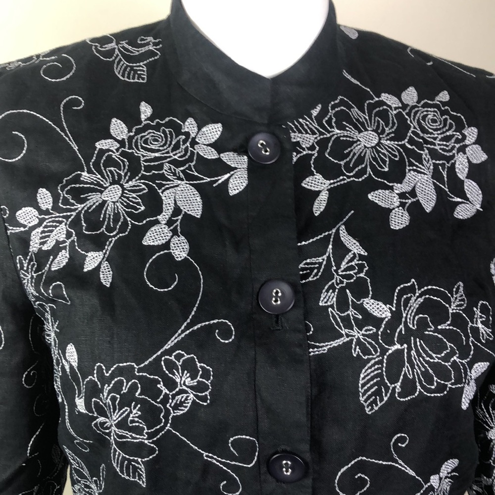 JM Collection Embroidered Linen Jacket Black White Floral - Picture 6 of 8